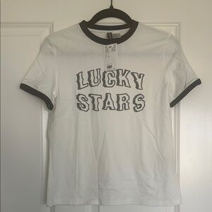 NWT H&M Lucky Stars White Tee with Navy Trim Size Small